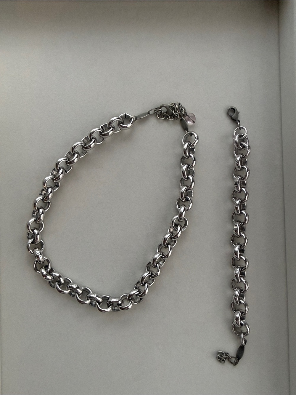 Sabika Polished Silver-Tone Link Necklace and Bracelet Set